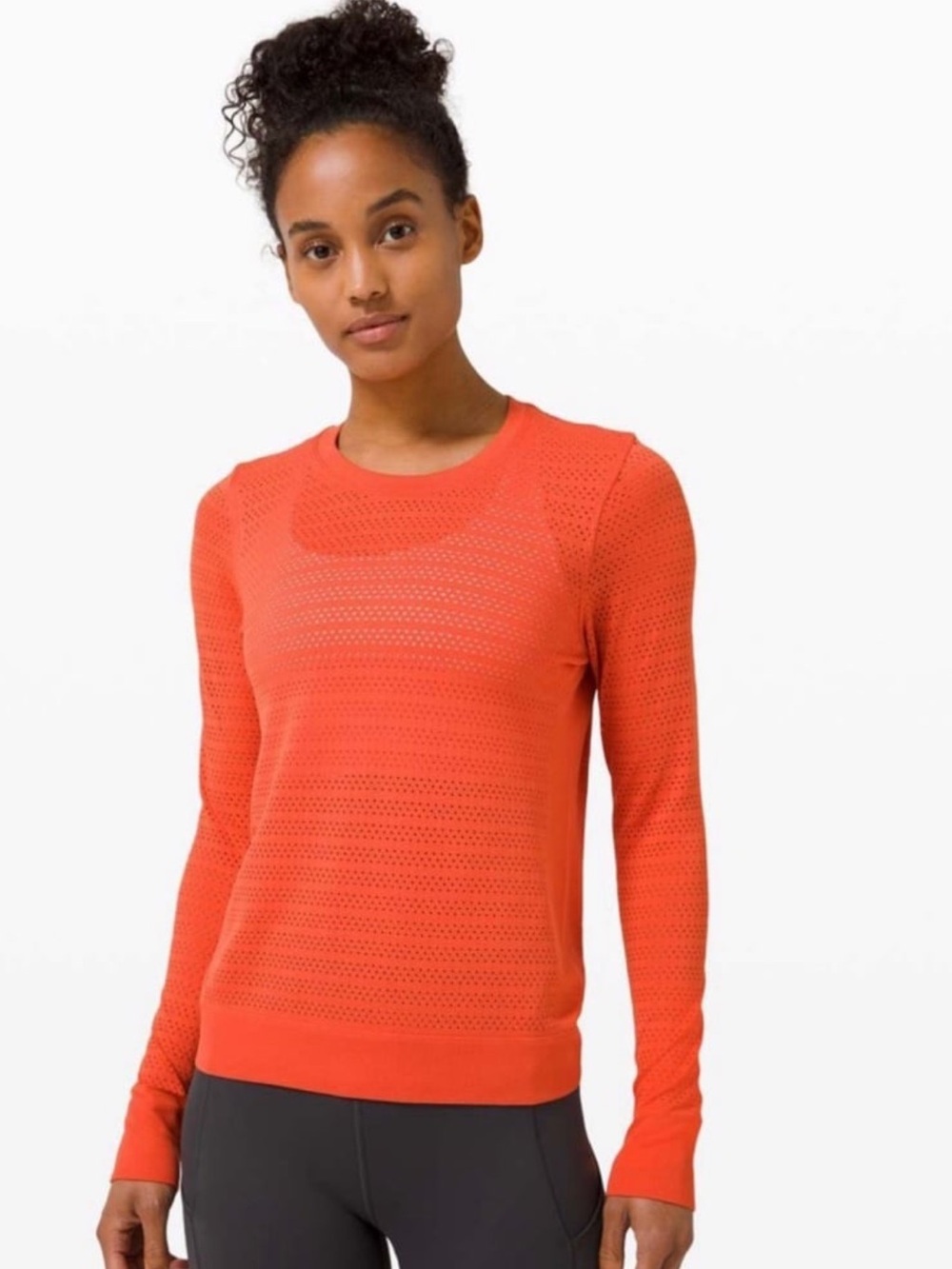 lululemon athletica Coral Open-Knit Long Sleeve Crew 4/6 small breathe top